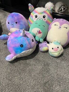 Plush Squishmallow-Style Rainbow Narwhal & Friends Set